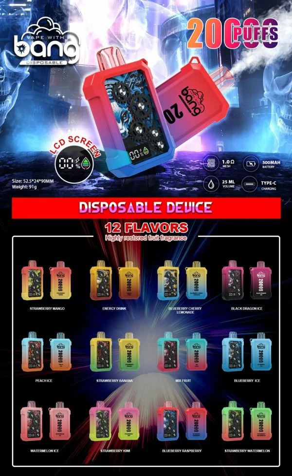 Disposable Vape Original Bang Gear 20000 Puffs E-Cigarettes Vape Pen Puffs 25ml Pre-Filled 500mAh Rechargeable Battery Cigarette Pods