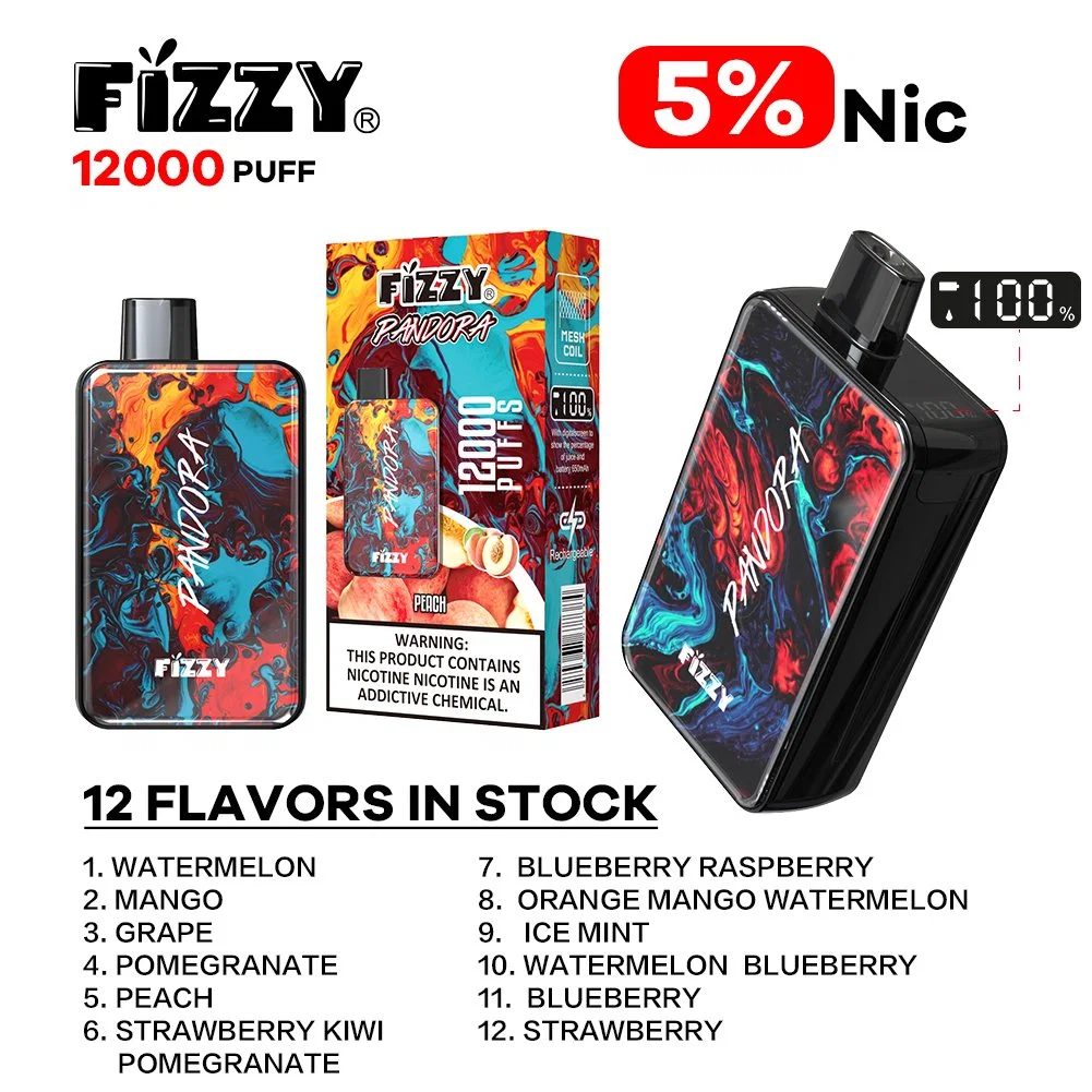 Newest Fizzy Pandora 12000 Puff Disposable Vape Pod Digital Screen EU Warehouse E-Cigarettes 2% 5% Nicotine Salt Bulk Buy Wholesale Disposable Vape 