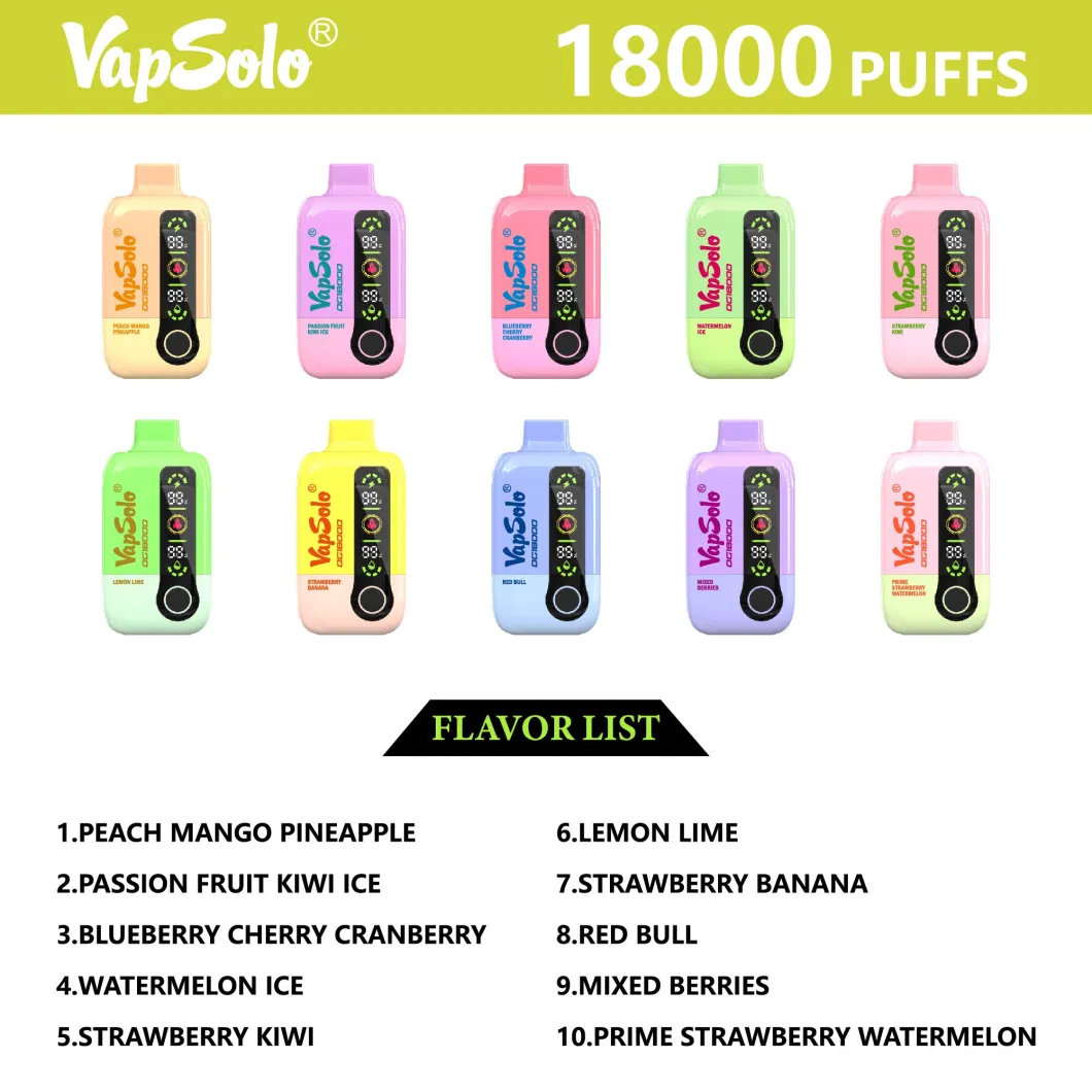 China Factory Vapsolo 18000 Puffs Disposable Wholesale Price Disposable Vape 28ML Oil E Cigarette 650 Mah Rechargeable Battery Mesh Coil Disposable Vapes Pen Bulk Buy Wholesale