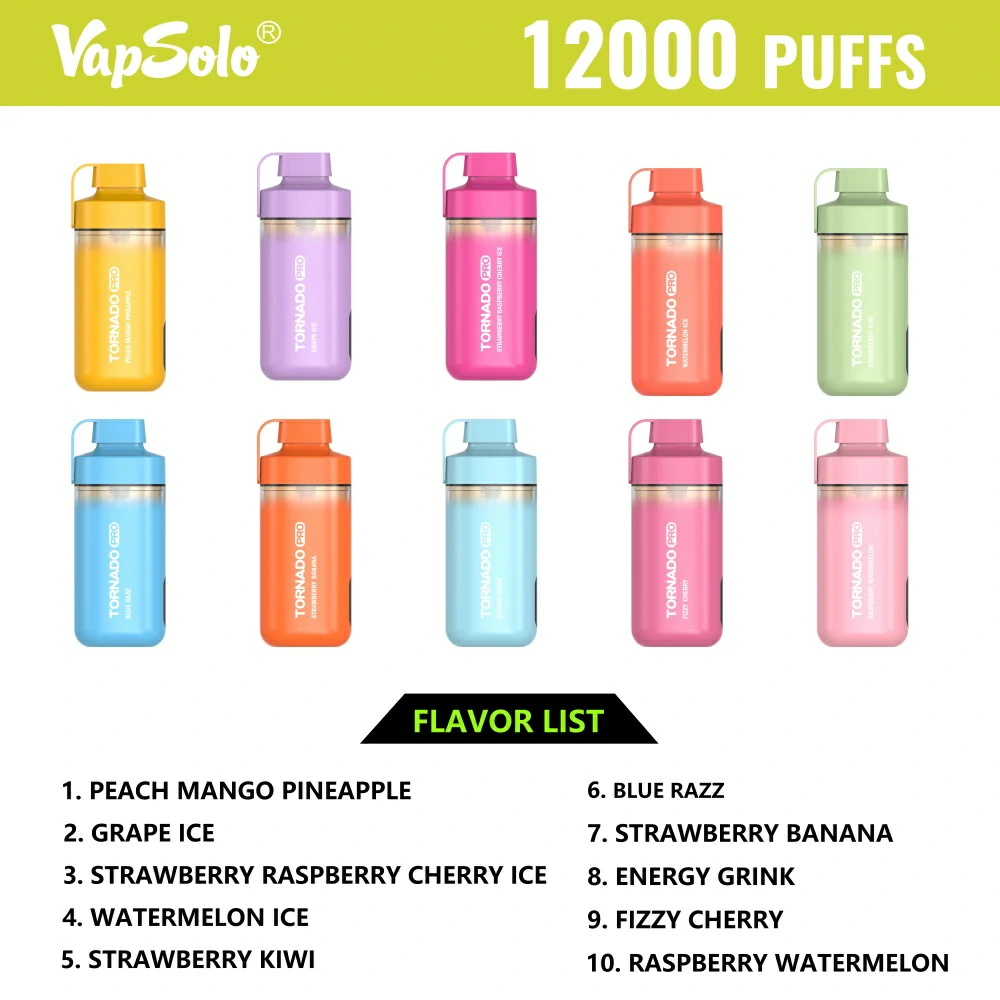 Vapsolo Tornado Pro 12000 Puffs 2% 5% Low Nicotine Salt Cigarette 650 Mah Rechargeable Battery Mesh Coil Disposable Vapes Pen Bulk Buy Wholesale