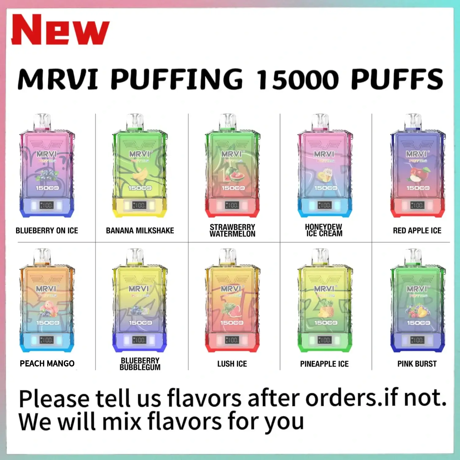 Factory Original MRVI PUFFING 15000 PUFFS 2% 5% Nicotine Dual Mesh Coil Disposable Vape Pen With E Liquid & Power Screen Display (12)