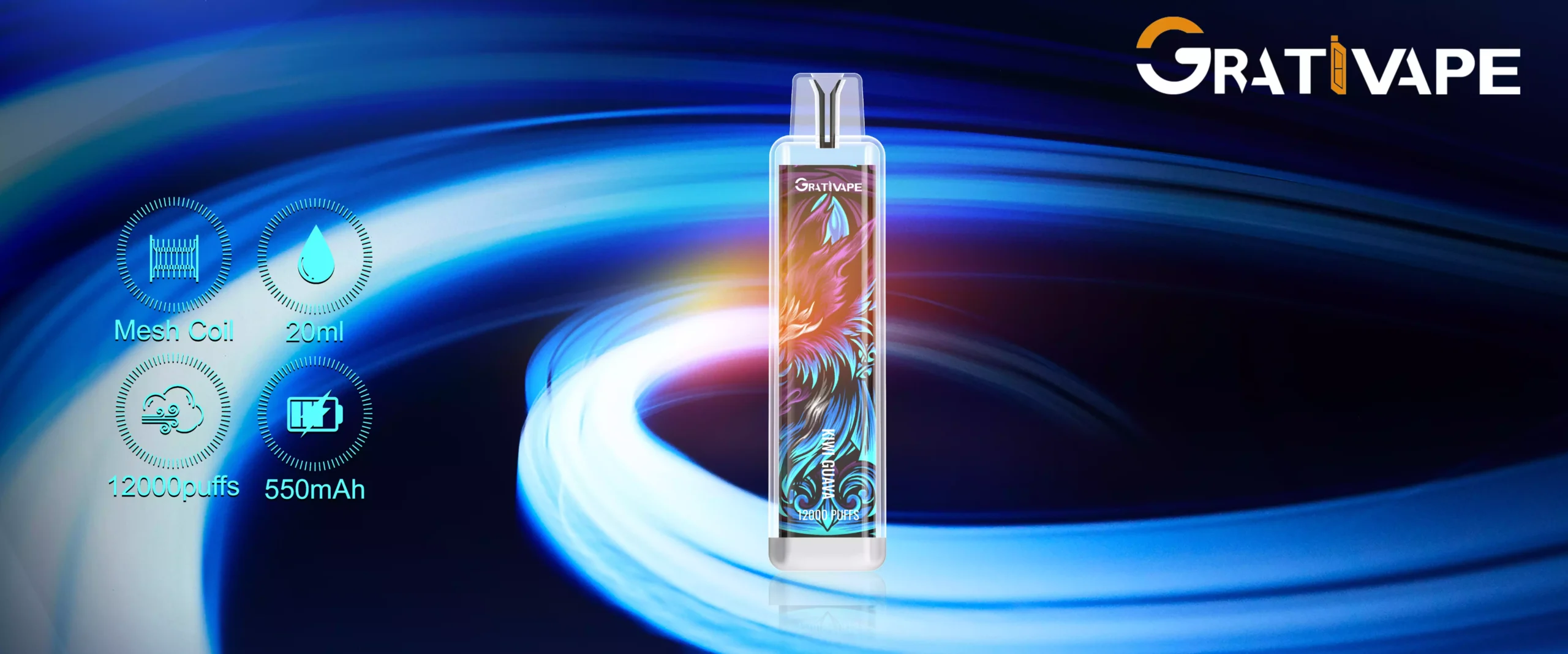 Grativape iStorm 12000 Puffs 12K 20ml Wholesale Disposable Vape Pen 0% 2% 3% 5% Nicotine LED Light 