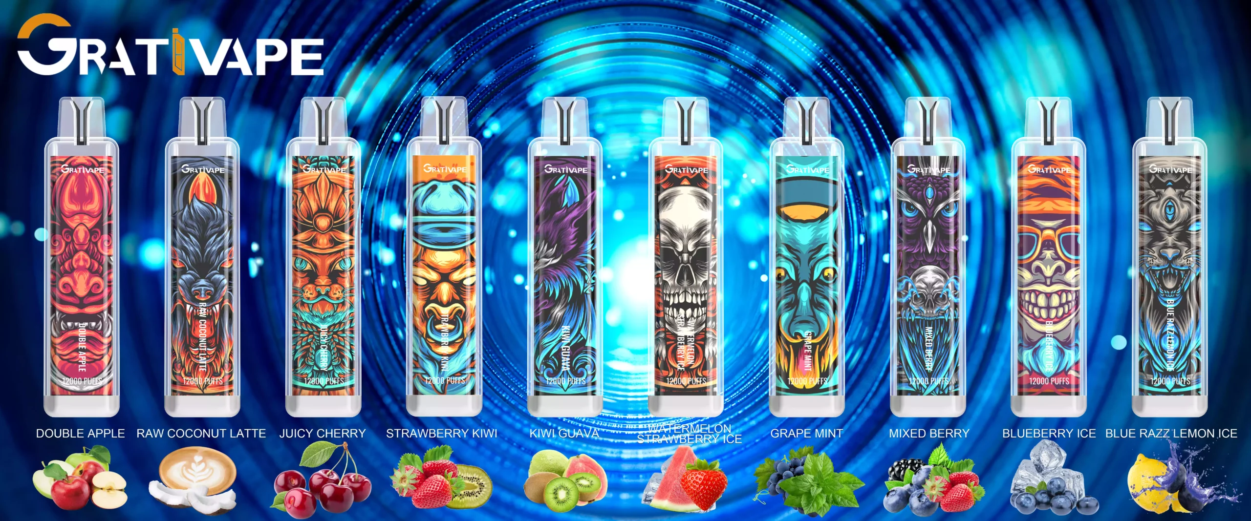Grativape iStorm 12000 Puffs 12K 20ml Wholesale Disposable Vape Pen 0% 2% 3% 5% Nicotine LED Light 