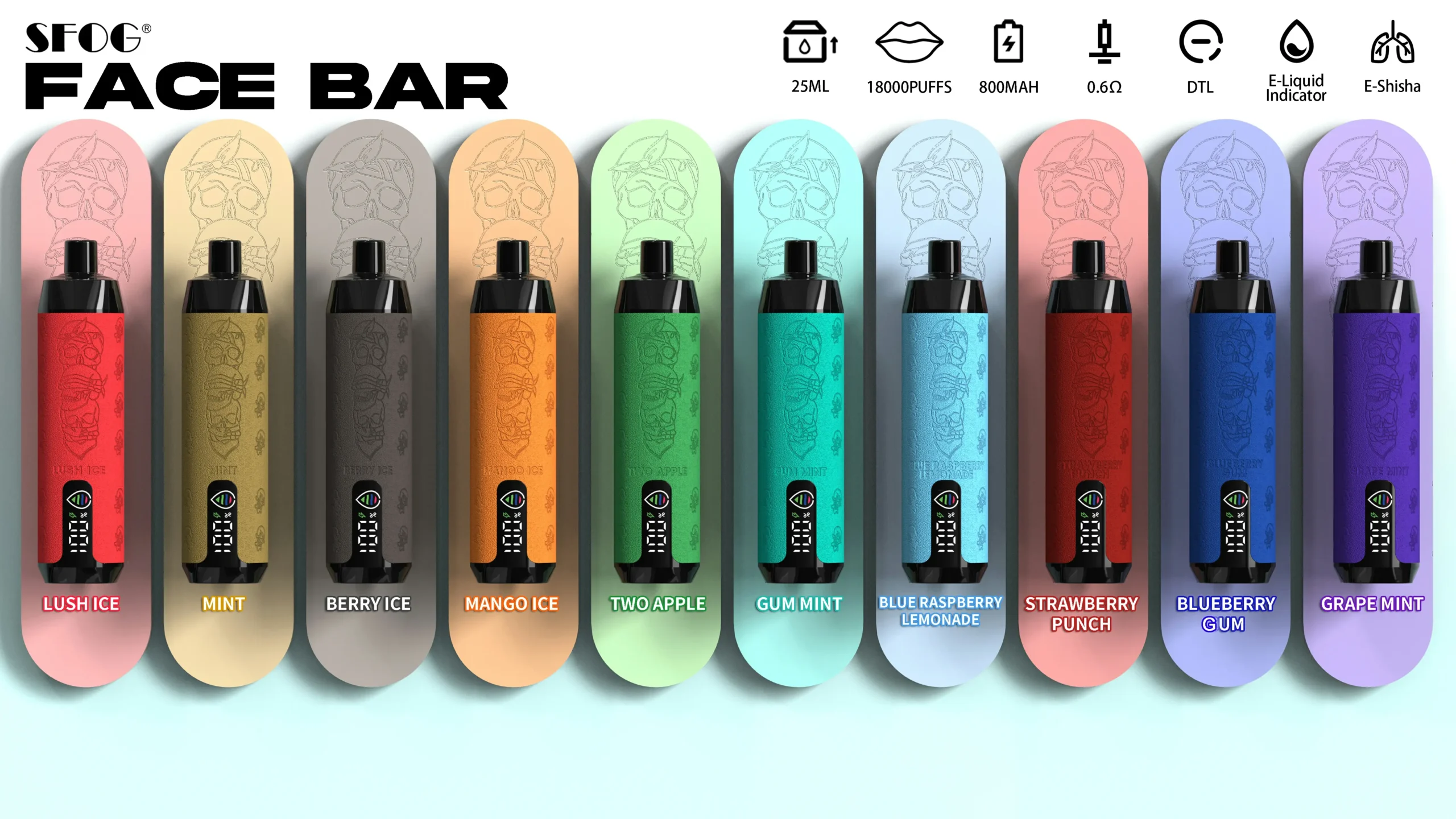 Sfog Face Bar 18000 Puffs 25ml 800mAh Disposable Vape Pen Wholesale with 0% and 5% Nicotine Options (2)