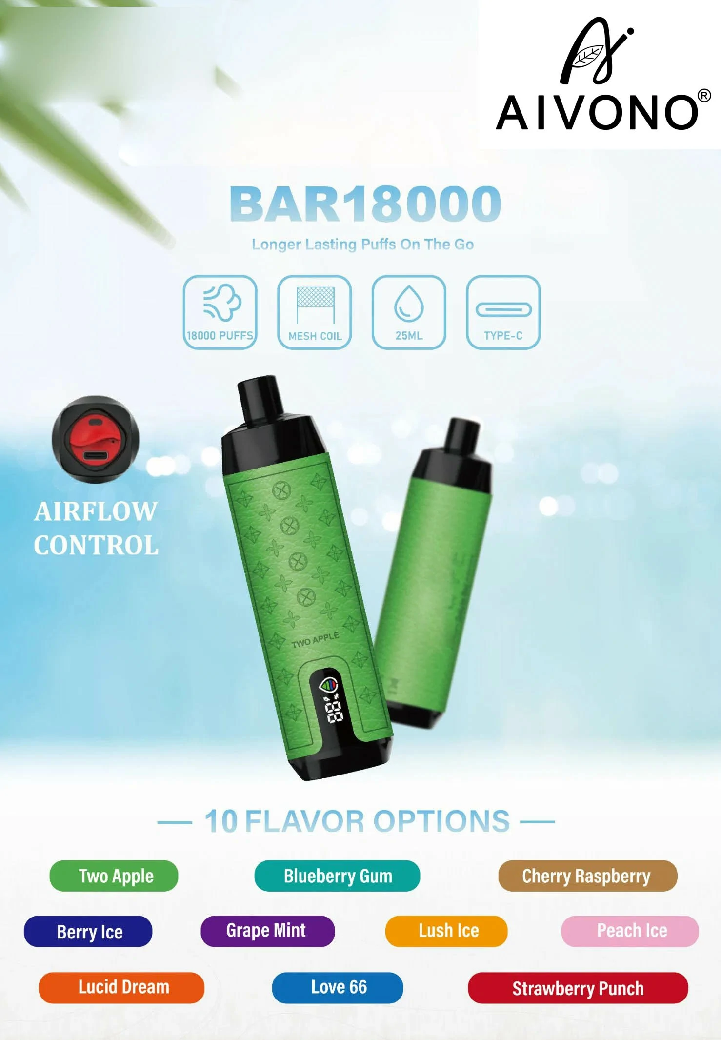 Wholesale Aivono Deluxe Bar 18K Original Disposable Vape Pen with 18000 Puffs Mesh Coil Crown Bar Nicotine 0% 2% 3% 5% (12)