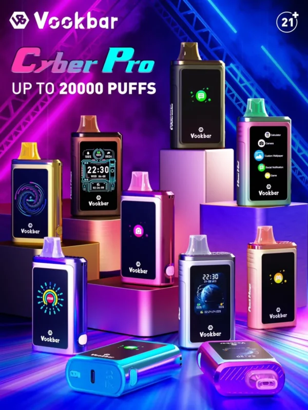 Wholesale Vookbar Cyber Pro 30000 Puffs Disposable Vape Pen with Dual Mesh Coil Touch Screen Bluetooth Connectivity and Child Lock Direct from Factory (15)