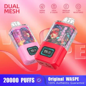 Wholesale WASPE 20000 PUFFS Dual Mesh Box Disposable Vape Pen with Dual Mesh Box and LCD Display Available in 0% 2% 3% 5% Nicotine and 24ml Capaci ( (5)