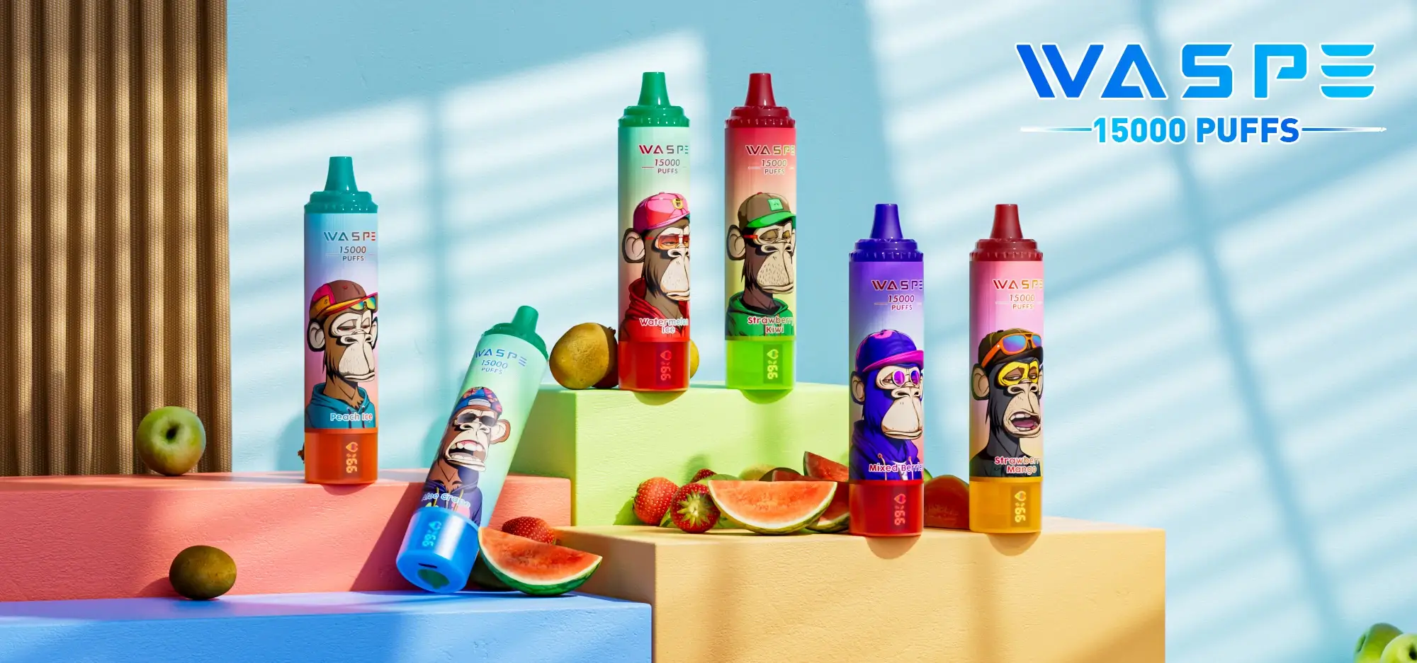 Wholesale Waspe 15000 Puffs Disposable Vape Pen with 22ml E-Liquid 850mAh Rechargeable Battery and LCD Display Available in 0% 2% 3% 5% Nicotine Levels (5)