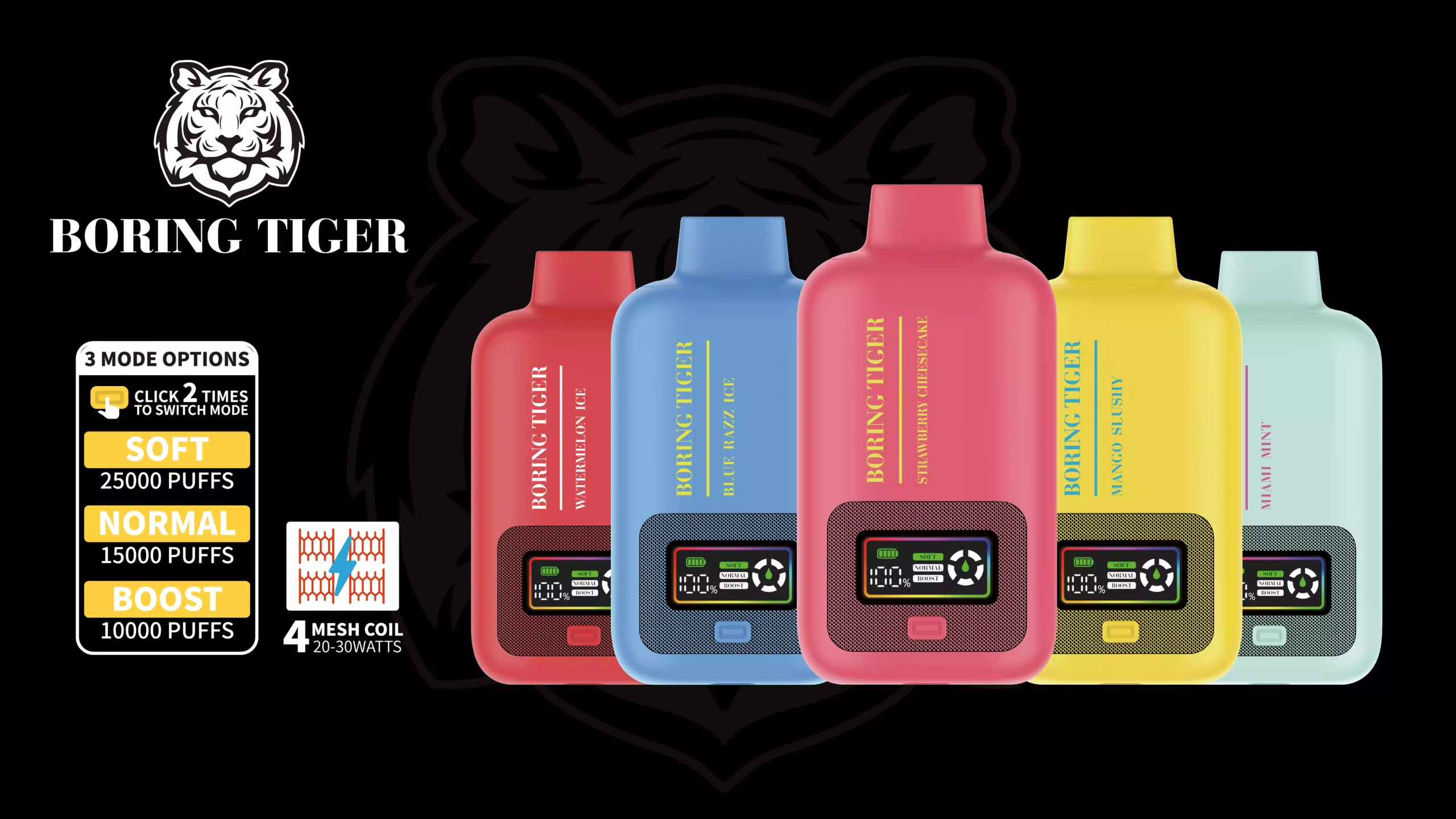 Boring Tiger 25000 Puffs Wholesale Disposable Vapes 5% Nicotine Digital Smart Screen 17 Flavors 2024 New Arrival Buy Bulk (8)