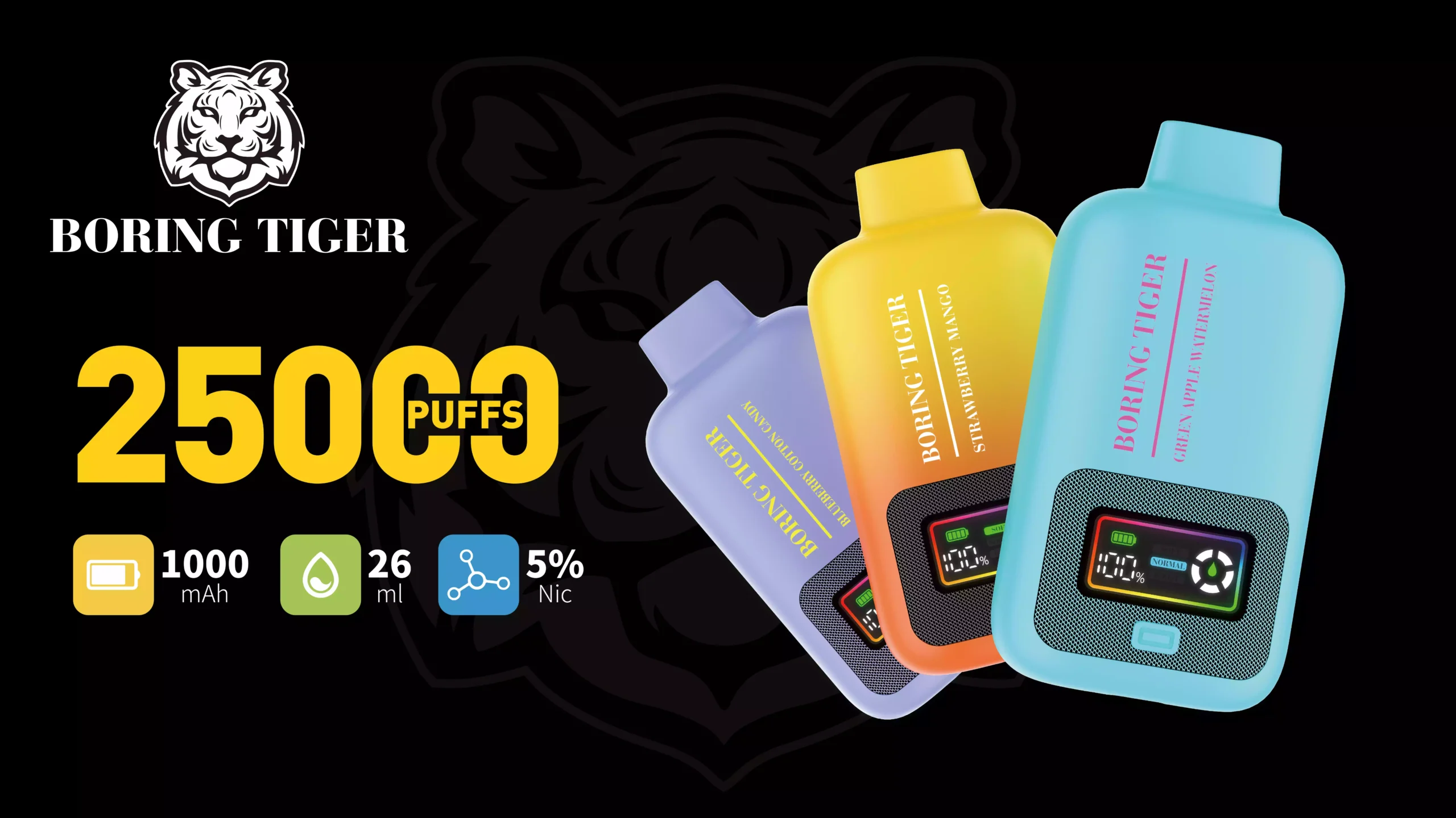 Boring Tiger 25000 Puffs Wholesale Disposable Vapes 5% Nicotine Digital Smart Screen 17 Flavors 2024 New Arrival Buy Bulk (9)