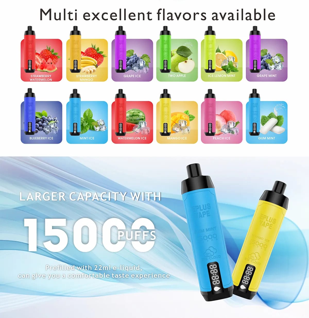 EPLUS VAPE SHISHA 15000 Puffs Wholesale Disposable Vapes 6% Nicotine Mesh Coil Buy Bulk Original Factory (3)