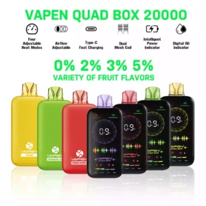 VAPEN QUAD BOX 20000 PUFFS Adjustable Airflow Rechargeable 2% 5% Low Nicotine Wholesale Disposable Vape Full Screen Display (12)