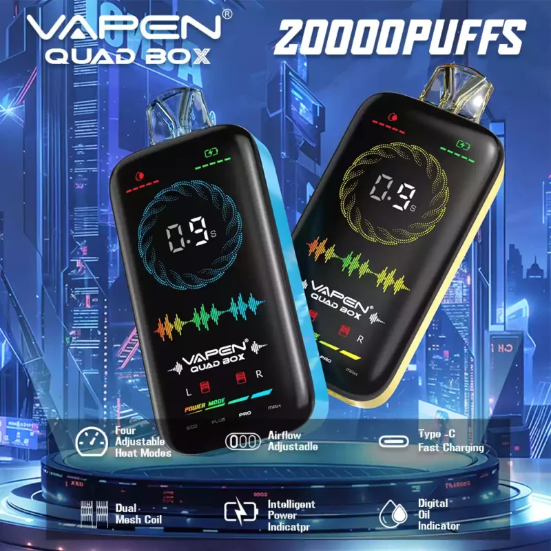 VAPEN QUAD BOX 20000 PUFFS Adjustable Airflow Rechargeable 2% 5% Low Nicotine Wholesale Disposable Vape Full Screen Display (4)