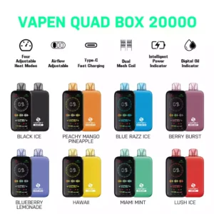 VAPEN QUAD BOX 20000 PUFFS Adjustable Airflow Rechargeable 2% 5% Low Nicotine Wholesale Disposable Vape Full Screen Display (9)