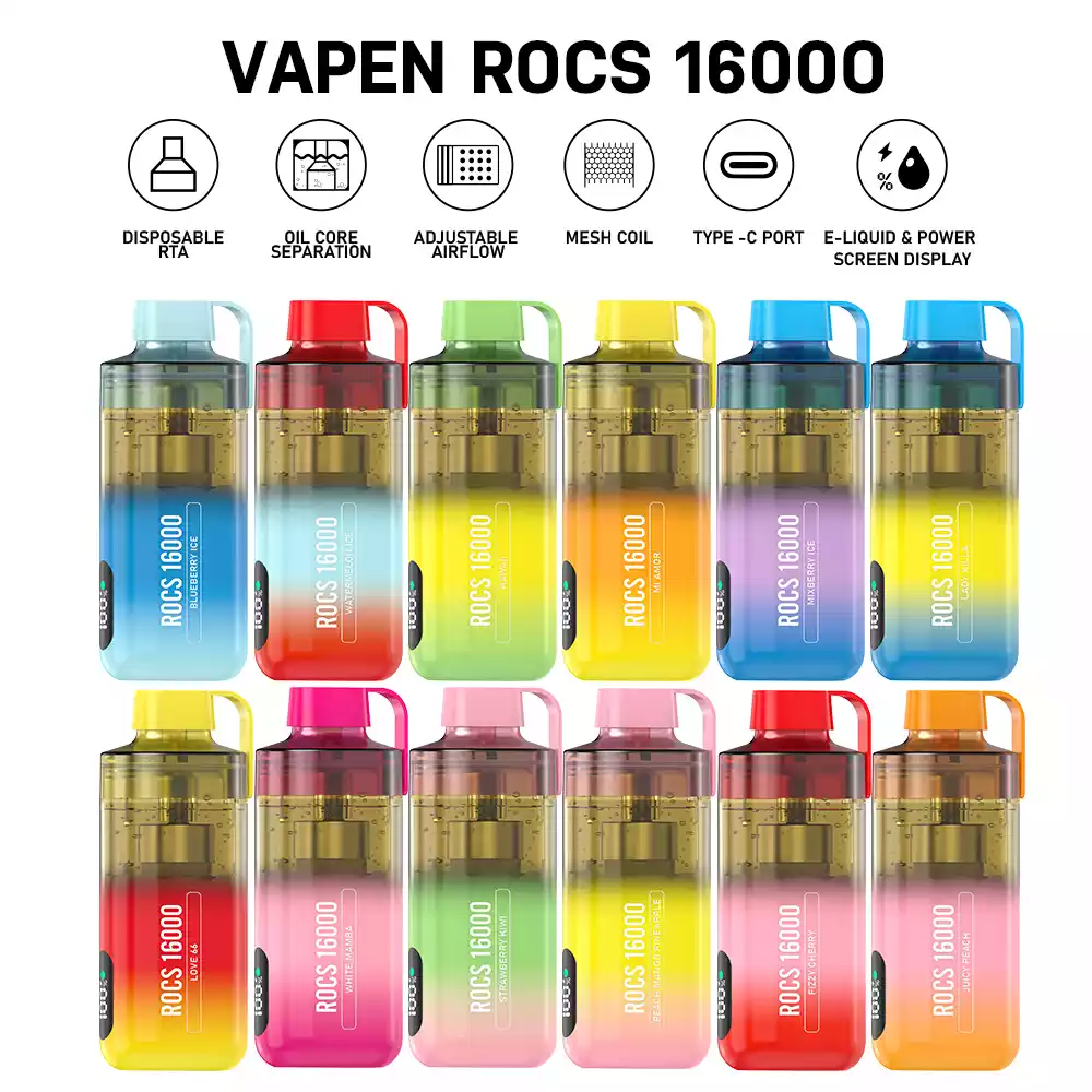 VAPEN ROCS 16000 PUFFS Rechargeable 2% 5% Low Nicotine Refillable Oil Buy Bulk Wholesale Disposable Vape China Original Factory Shipping (2)