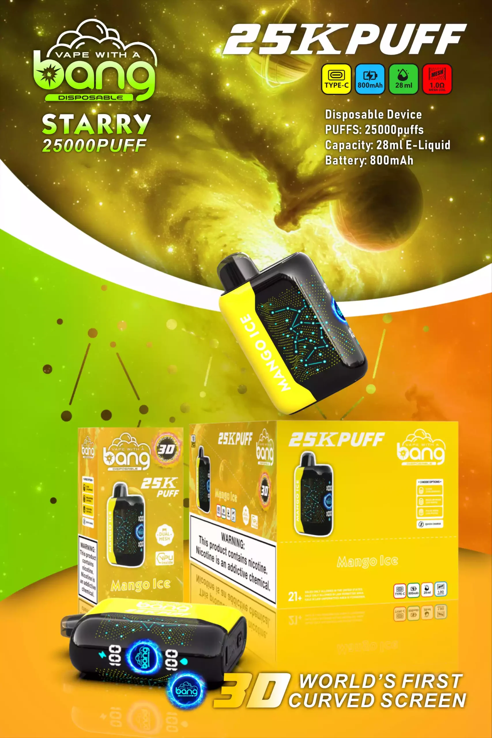 Bang Starry 25000 Puffs Rechargeable 3D Curved Screen Disposable Vape Wholesale 0% 2% 3% 5% Low Nicotine 28ml E Liquid Mesh Coil Bulk Buy Disposable Electronic Cigarettes (13)