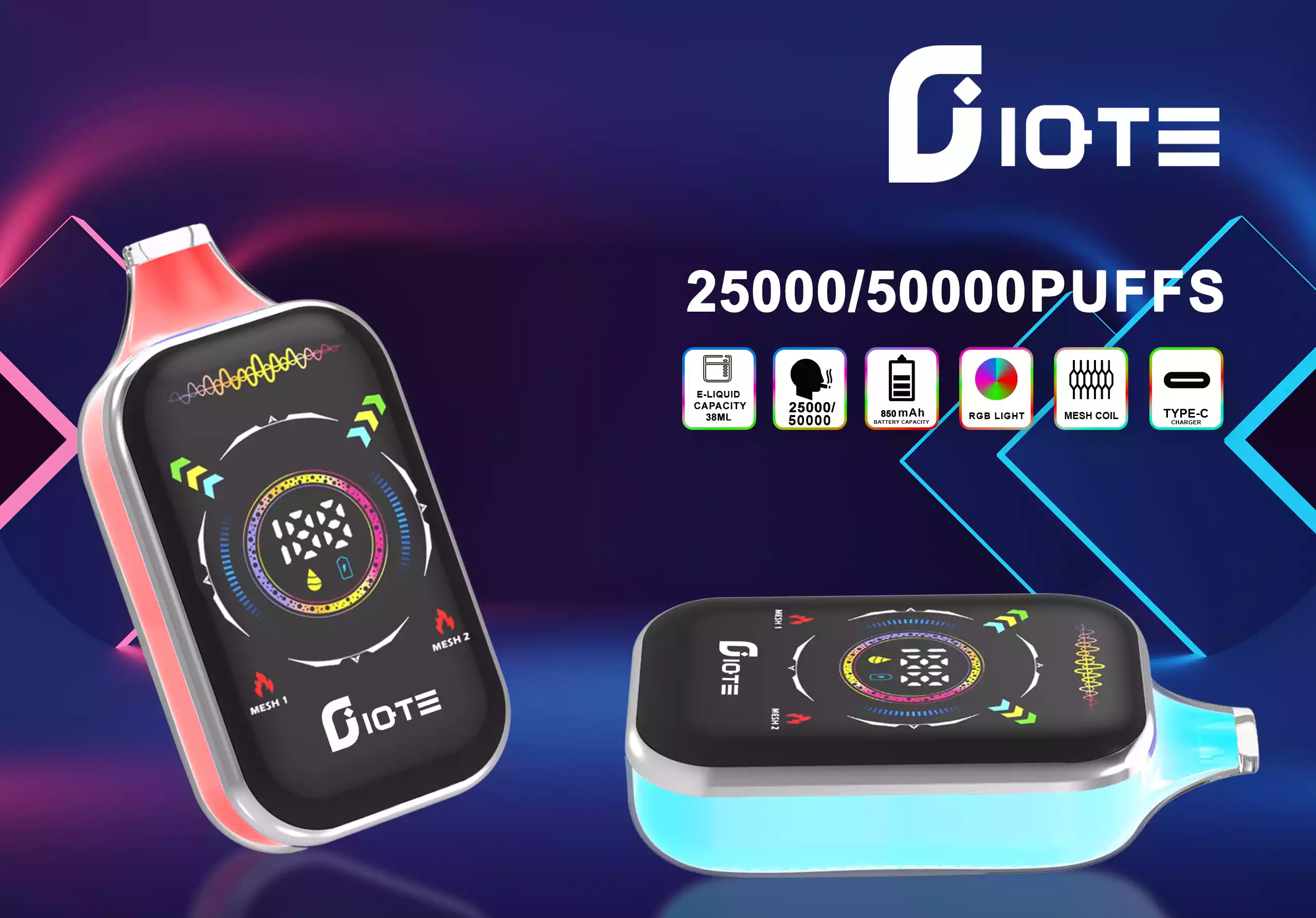 IQTE 50000 Puffs Wholesale Bulk Buy Disposable Vape LED Screen Online Shopping Nicotine 0% 2% 5% Fresh 15 Flavors 800mAh Rechargeable Electronic Cigarette (8)