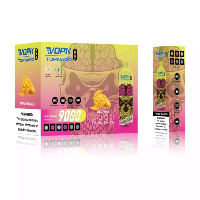 High-Quality VOPK TORNADO 9000 Puffs Disposable Vape Rechargeable Bulk Buy 0-5% Nicotine 600 Mah Bottom LED 2025 Latest