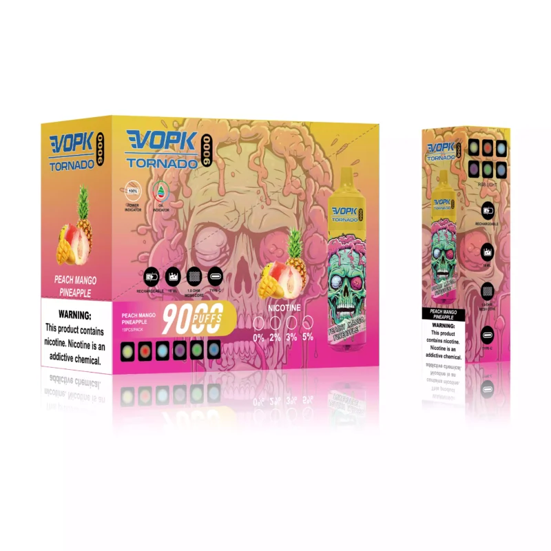 High-Quality VOPK TORNADO 9000 Puffs Disposable Vape Rechargeable Bulk Buy 0-5% Nicotine 600 Mah Bottom LED 2025 Latest