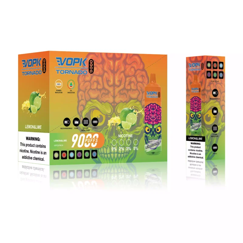 High-Quality VOPK TORNADO 9000 Puffs Disposable Vape Rechargeable Bulk Buy 0-5% Nicotine 600 Mah Bottom LED 2025 Latest