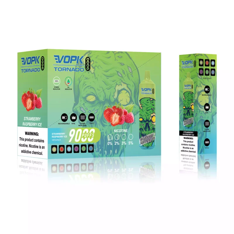 High-Quality VOPK TORNADO 9000 Puffs Disposable Vape Rechargeable Bulk Buy 0-5% Nicotine 600 Mah Bottom LED 2025 Latest