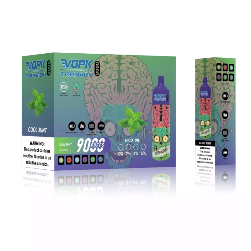 High-Quality VOPK TORNADO 9000 Puffs Disposable Vape Rechargeable Bulk Buy 0-5% Nicotine 600 Mah Bottom LED 2025 Latest